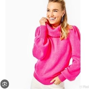 Lilly Pulitzer Courtland Sweater Cowl Neck Balloon Sleeve Pink Topaz Women XL
